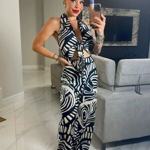 Stylish Black and White Halter Dress